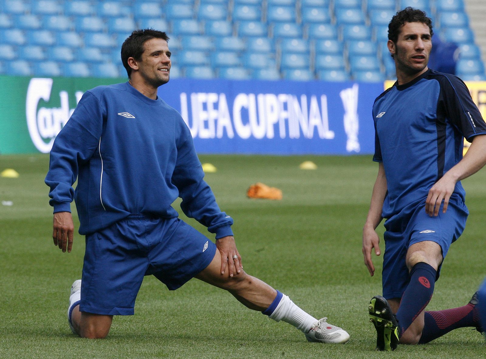 Cuéllar, a la derecha, con su antiguo compañero en los Rangers, Novo, durante una sesión de entrenamiento