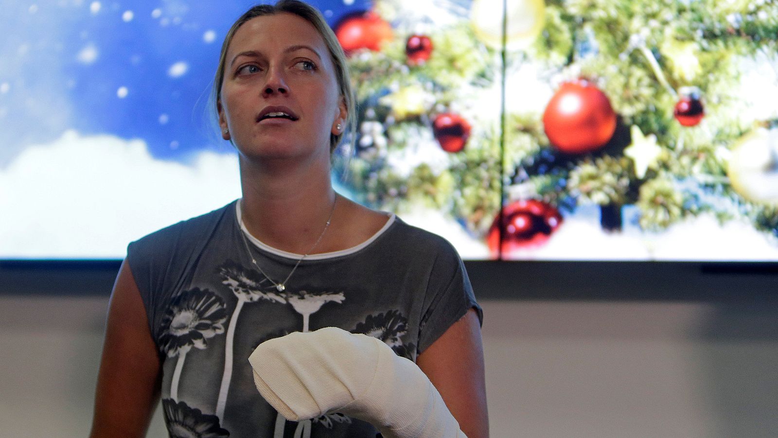 Czech Republic's tennis player Petra Kvitova speaks during a news conference in Prague