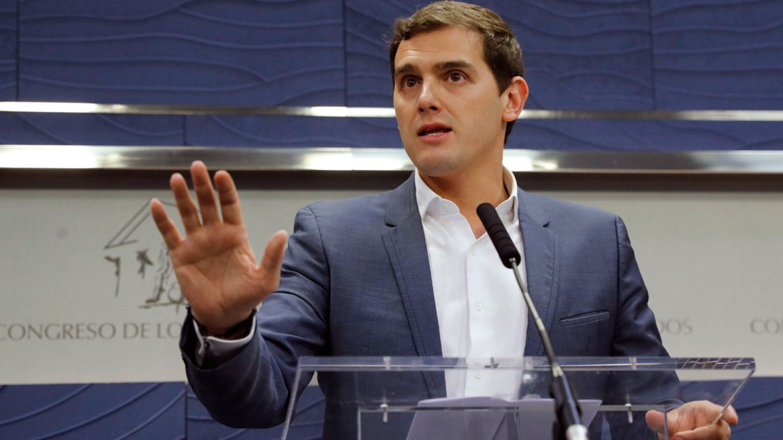 El presidente de Ciudadanos, Albert Rivera, en rueda de prensa en el Congreso
