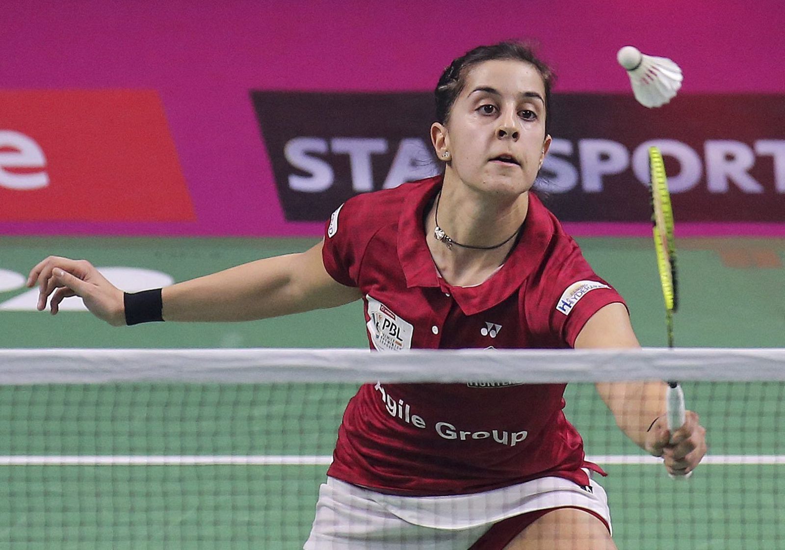 Carolina Marín en acción contra la surcoreana Sung Ji Hyun.