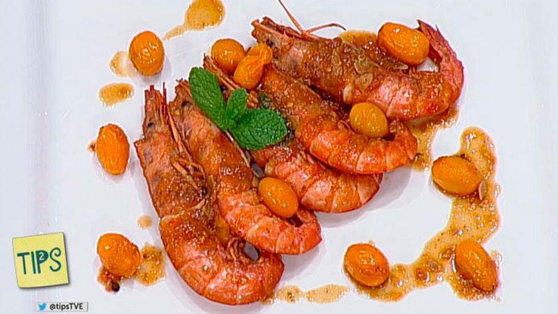 Receta  de Gambones flambeados con cherrys