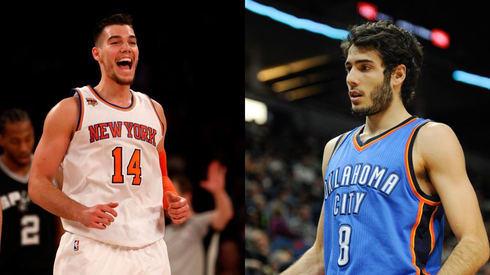 Willy Hernángomez (i) de los Knicks y Álex Abrines (d) de los Thunder