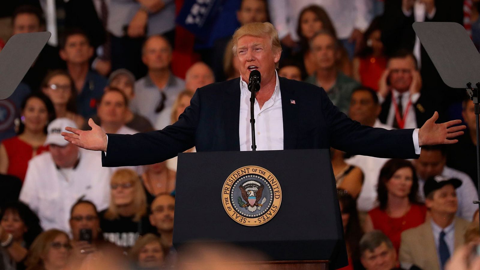 El presidente de EE.UU., Donald Trump, en un momento de su intervención en Florida