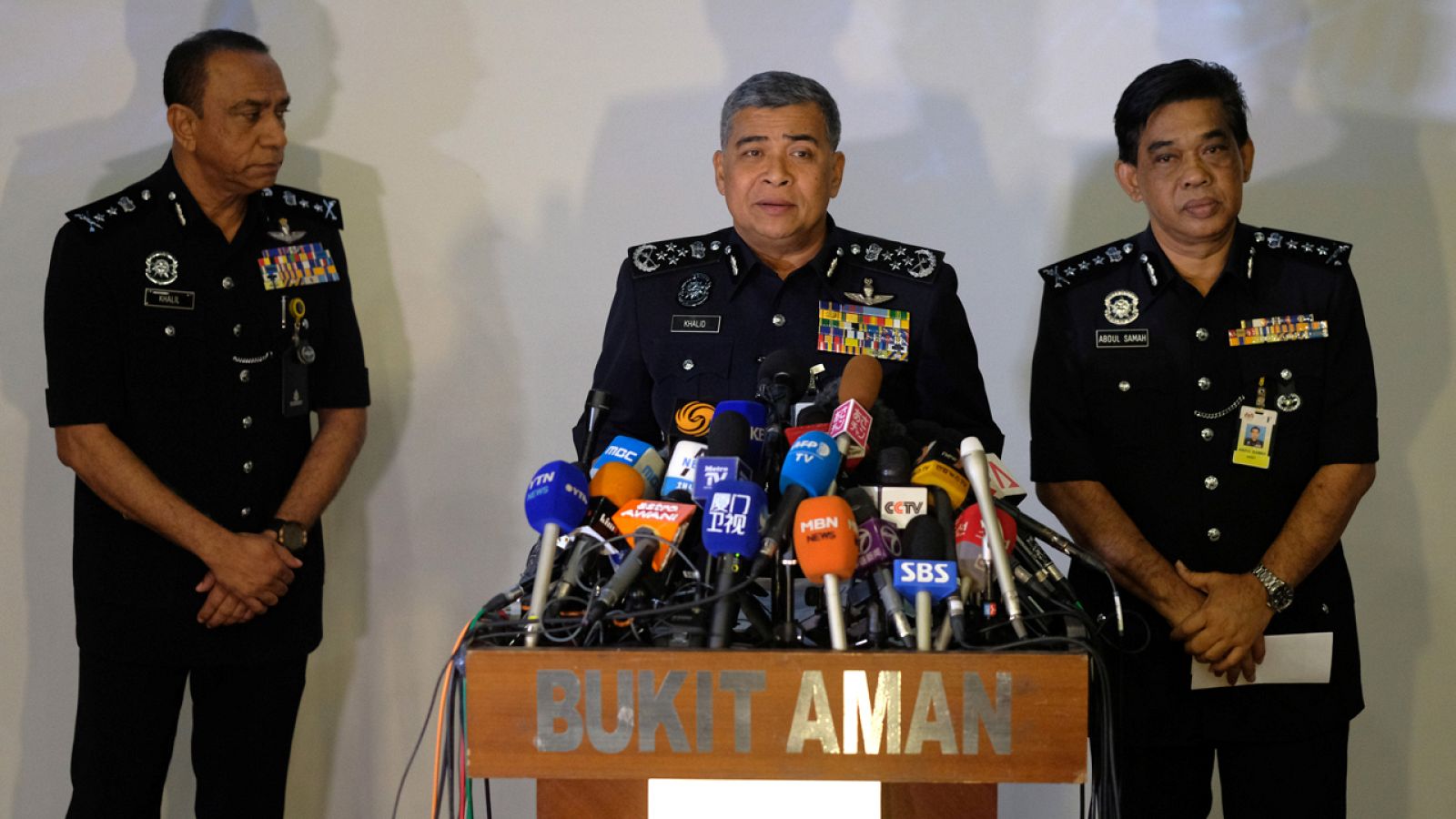 El jefe de la Policía, Khalid Abu Bakar, durante la rueda de prensa de actualización de información del supuesto asesinato de Kim Jong Nam,hermano del líder de Corea del Norte, Kim Jong-un.