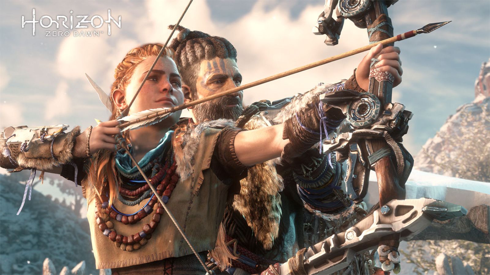 Aloy, heroína de 'Horizon Zero Dawn', acompañada de su mentor Rost.