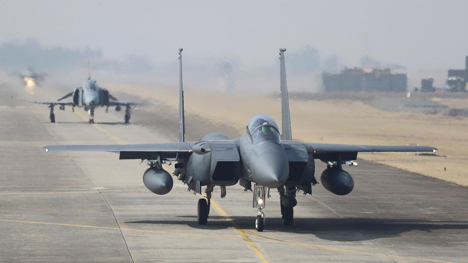 Aviones de combate surcoreanos en una base aérea en la ciudad de Cheongju, en el centro de Corea del Sur.