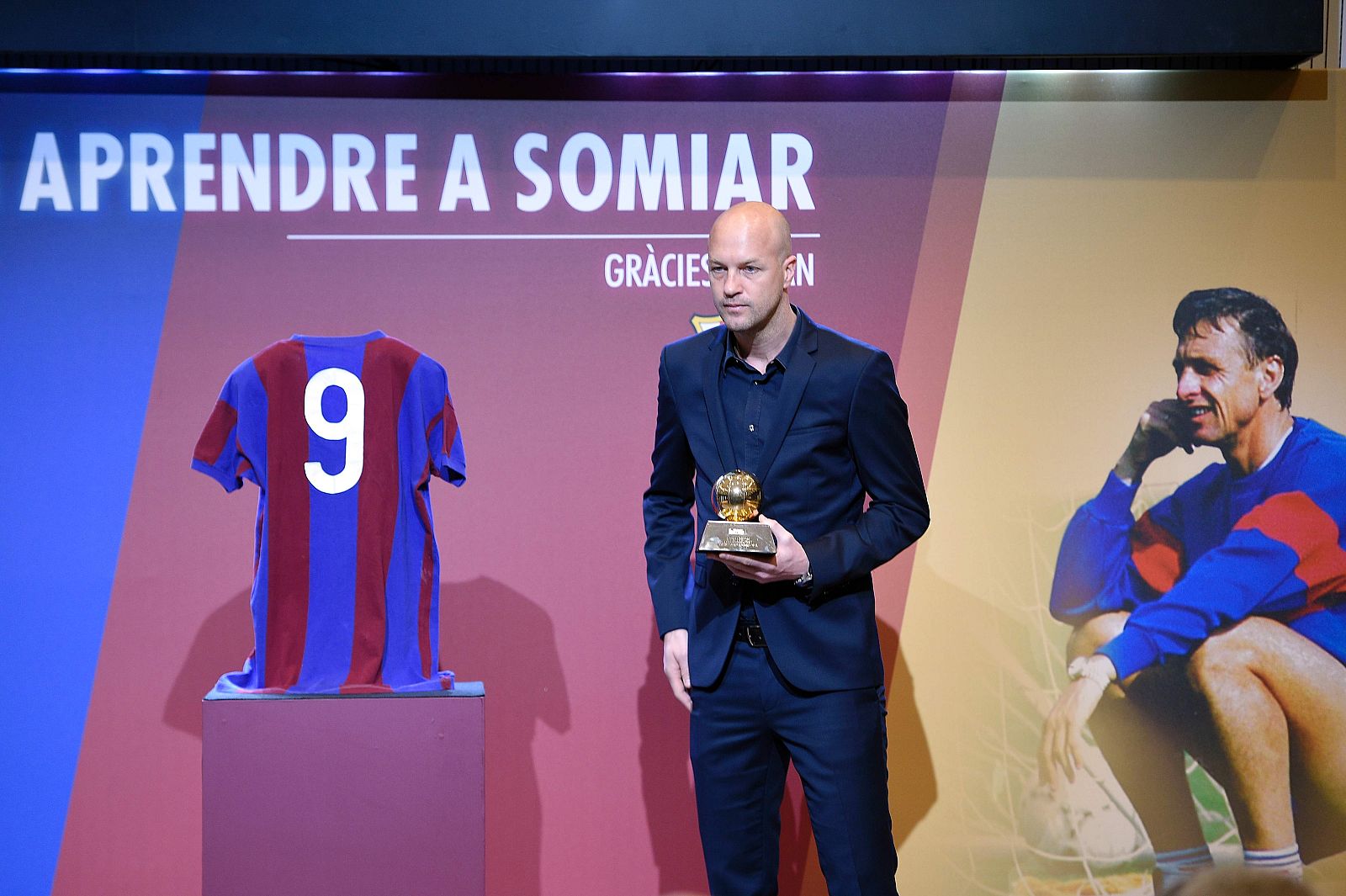 Jordi Cruyff durante el acto del FC Barcelona en homenaje a su padre.