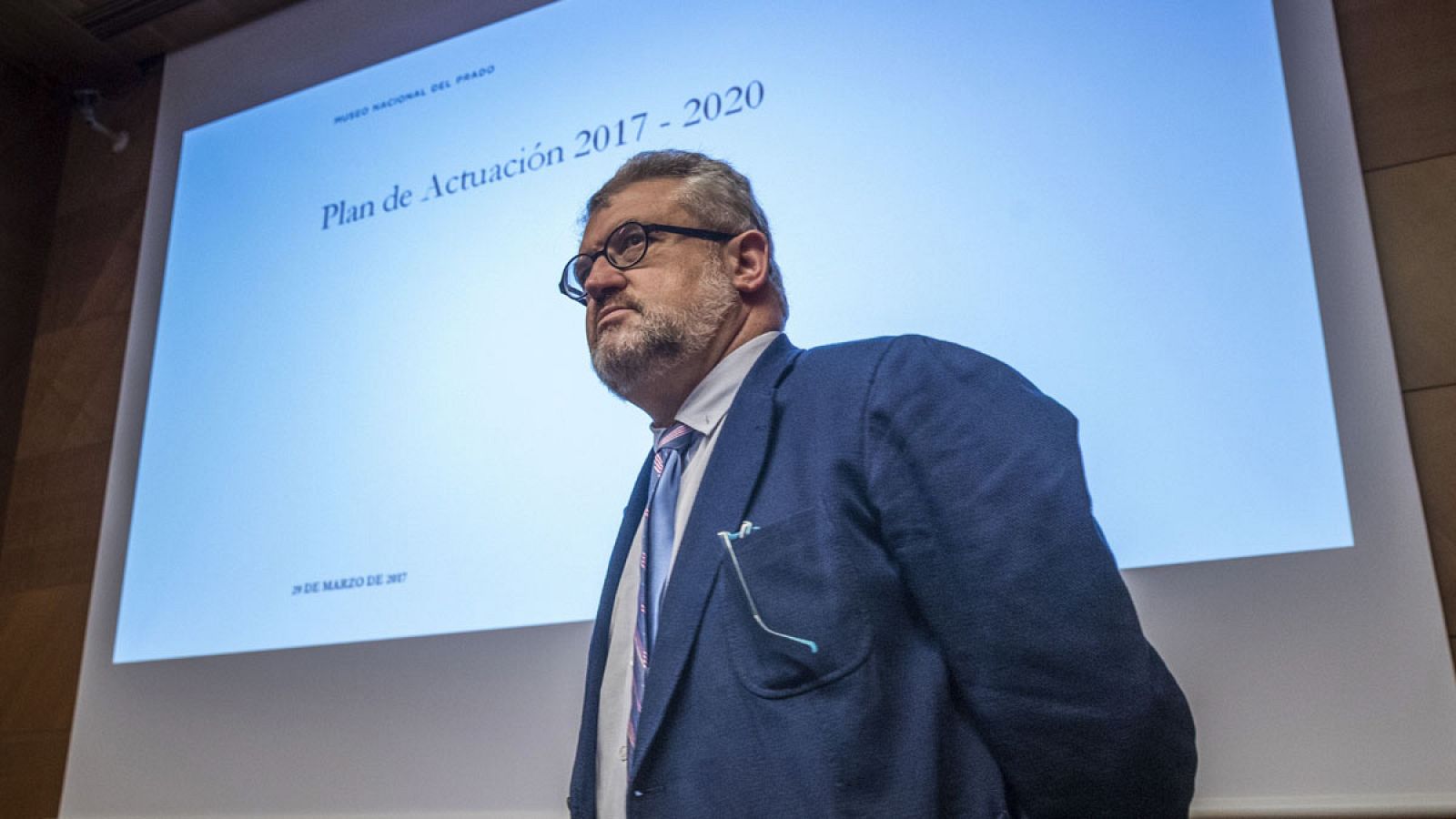 El nuevo director del Museo del Prado, Miguel Falomir, en la presentación del Plan de Actuación 2017-2020.