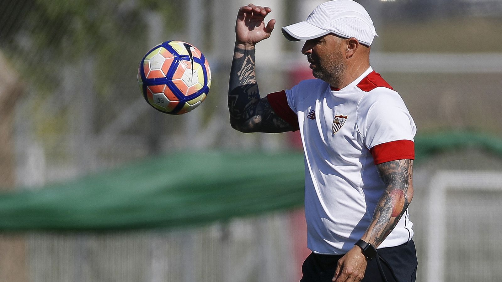 Jorge Sampaoli, en el entrenamiento del Sevilla