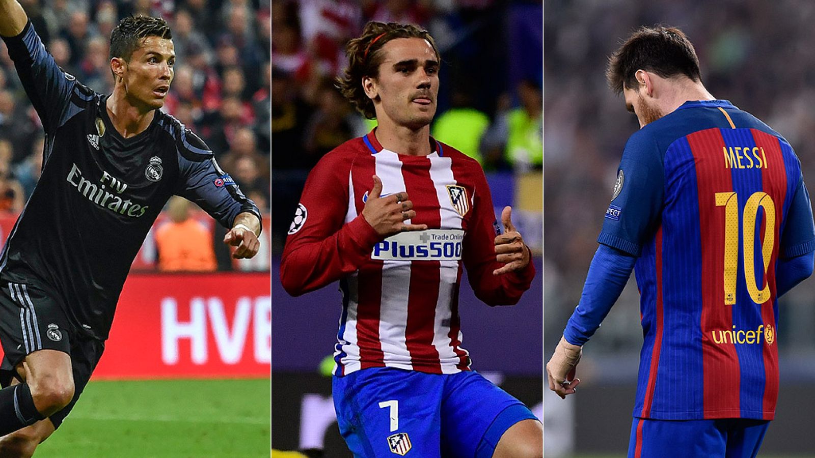 Cristiano, Griezmann y Messi