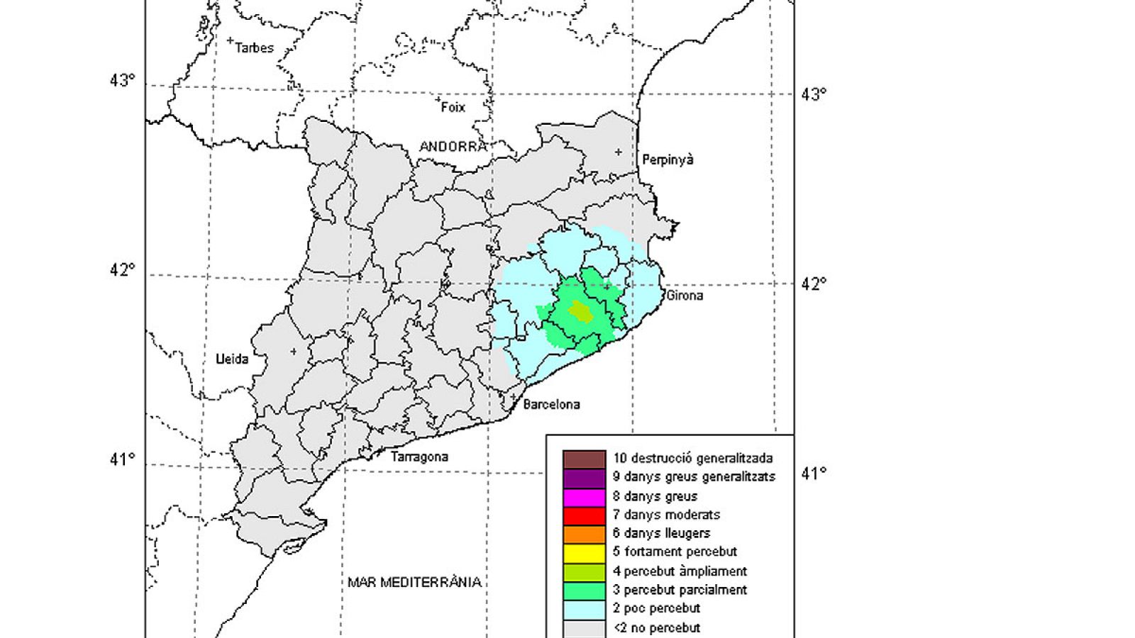Gráfico del terremoto en la comarca de la Selva, Girona