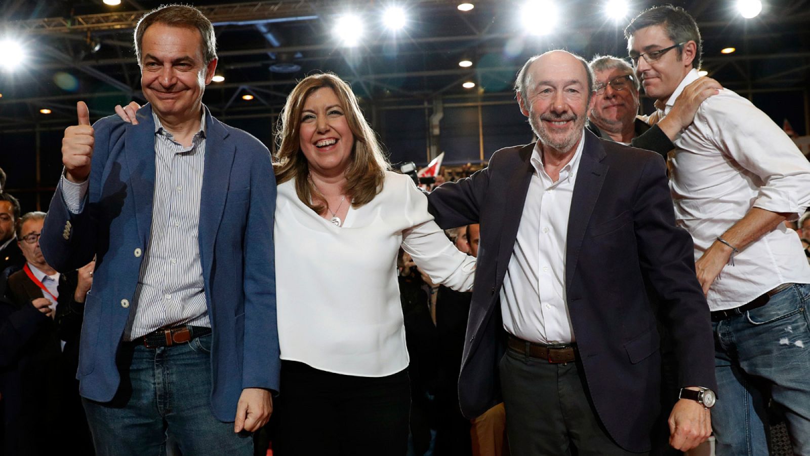 Susana Díaz junto a José Luis Rodríguez Zapatero, Alfredo Pérez Rubalcaba y Eduardo Madina