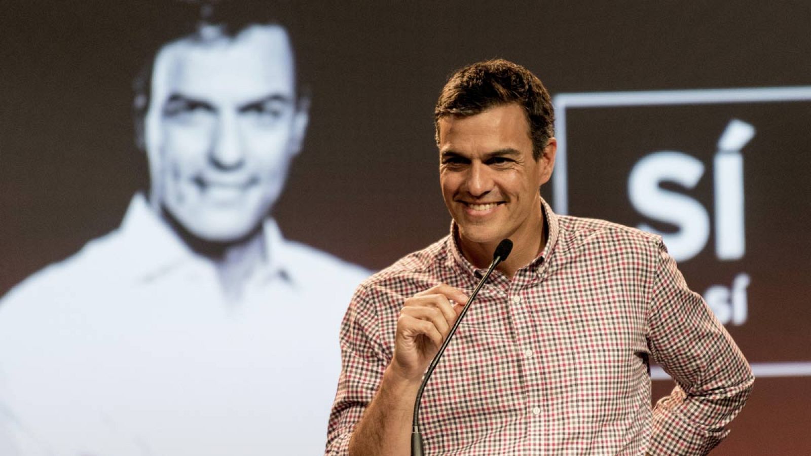 Pedro Sánchez, en un acto de la precampaña de las elecciones primarias en el PSOE