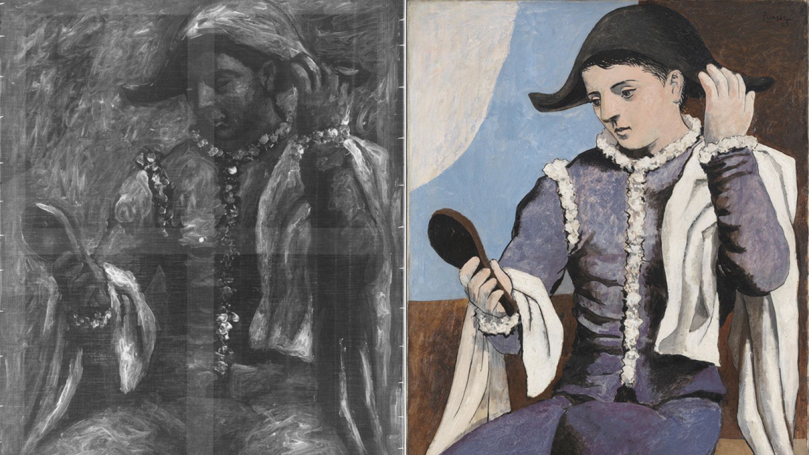 El cuadro 'Arlequín con espejo' y su imagen radiografiada