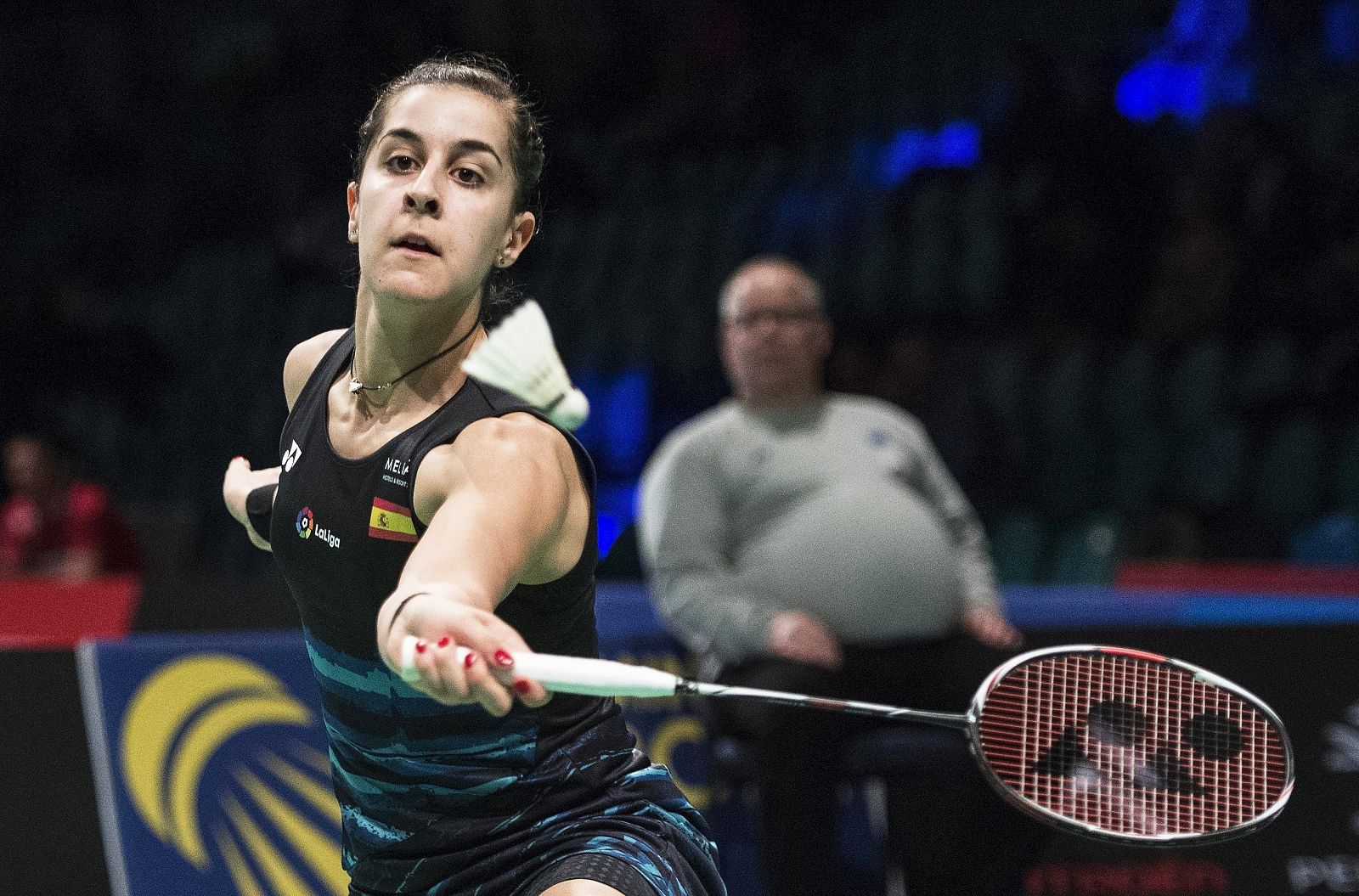 Carolina Marín en un partido del Europeo