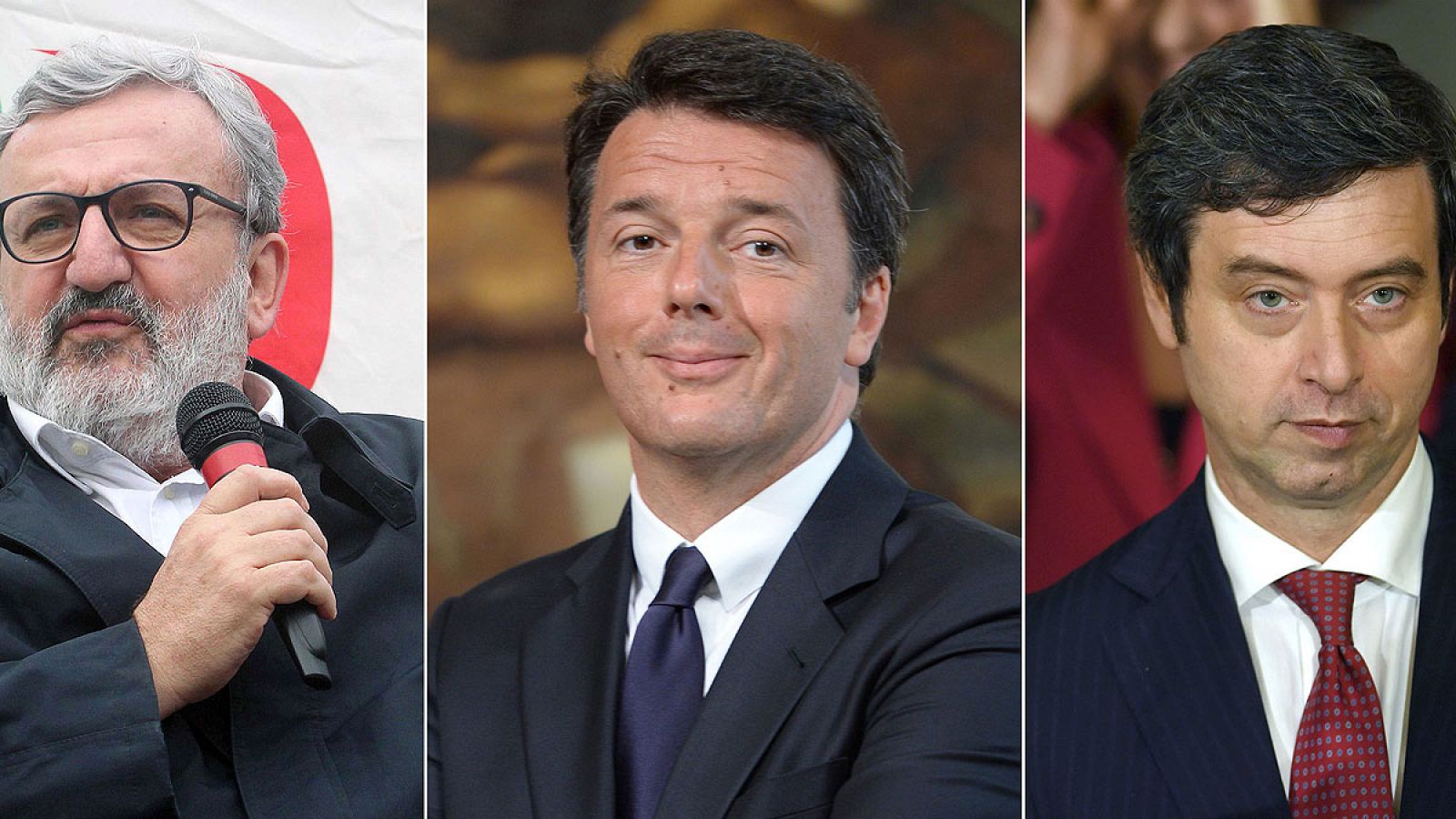 (De izda. a dcha.) Michele Emiliano, Matteo Renzi y Andrea Orlando