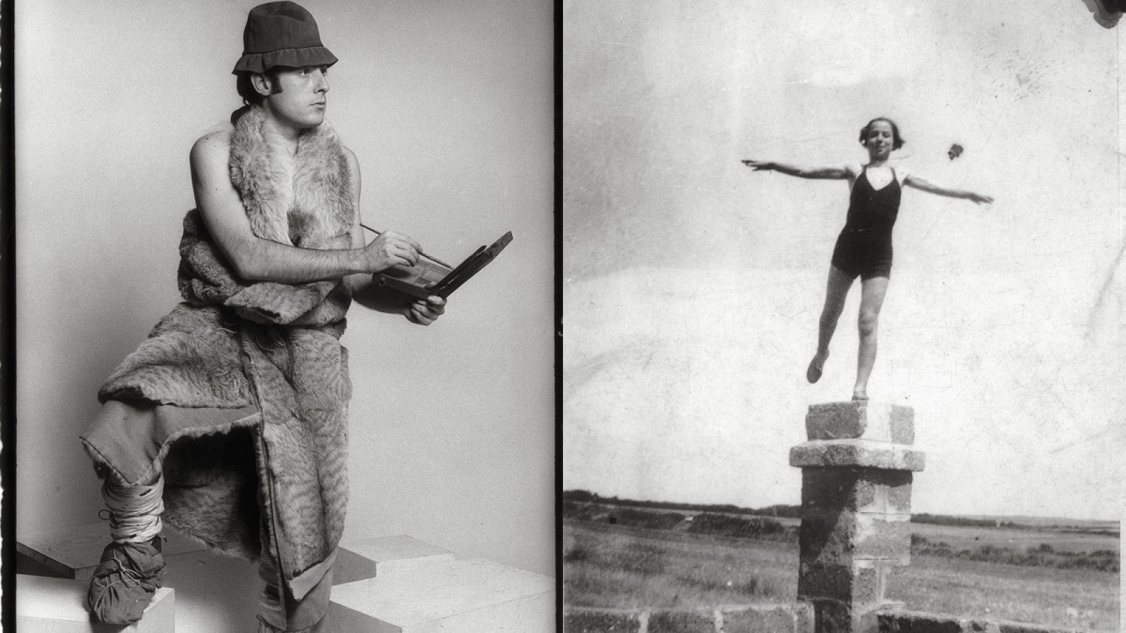 Dos de las imágenes de la Colección Eduardo Arroyo de la exposición 'A la pata coja'. En la izquierda, el propio Arroyo fotografiado por Paul Nahon.