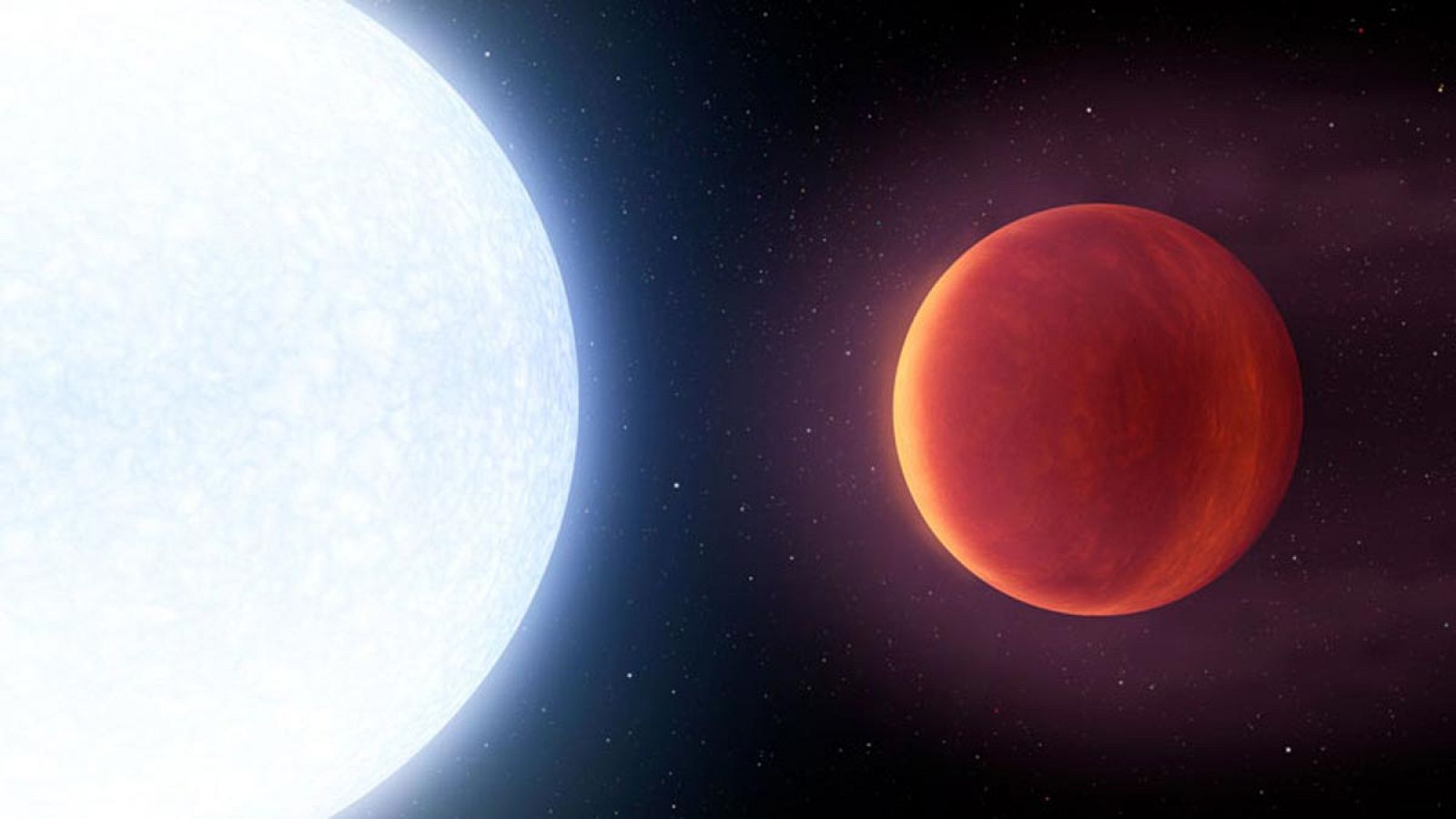 Representación artística de la estrella KELT-9 y su planeta KELT-9b.