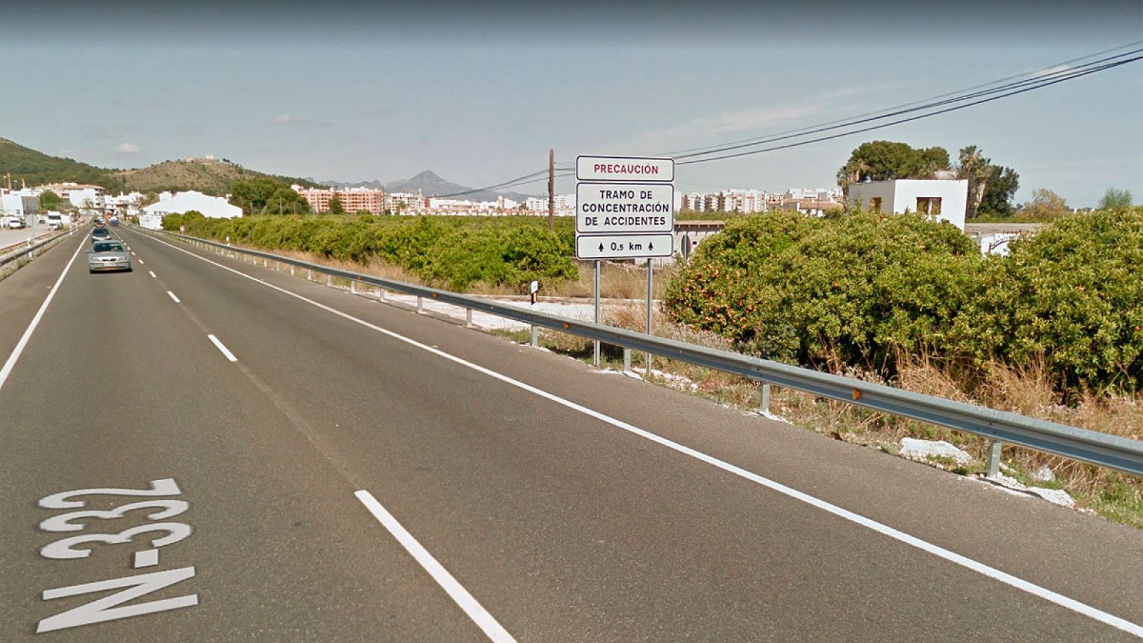 Carretera N-332 a la altura de Oliva, en Valencia