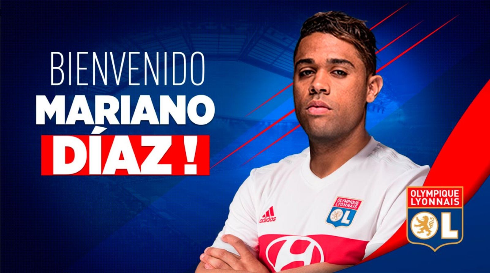 Mariano Díaz posa con la camiseta de su nuevo equipo, el Olympique de Lyon.