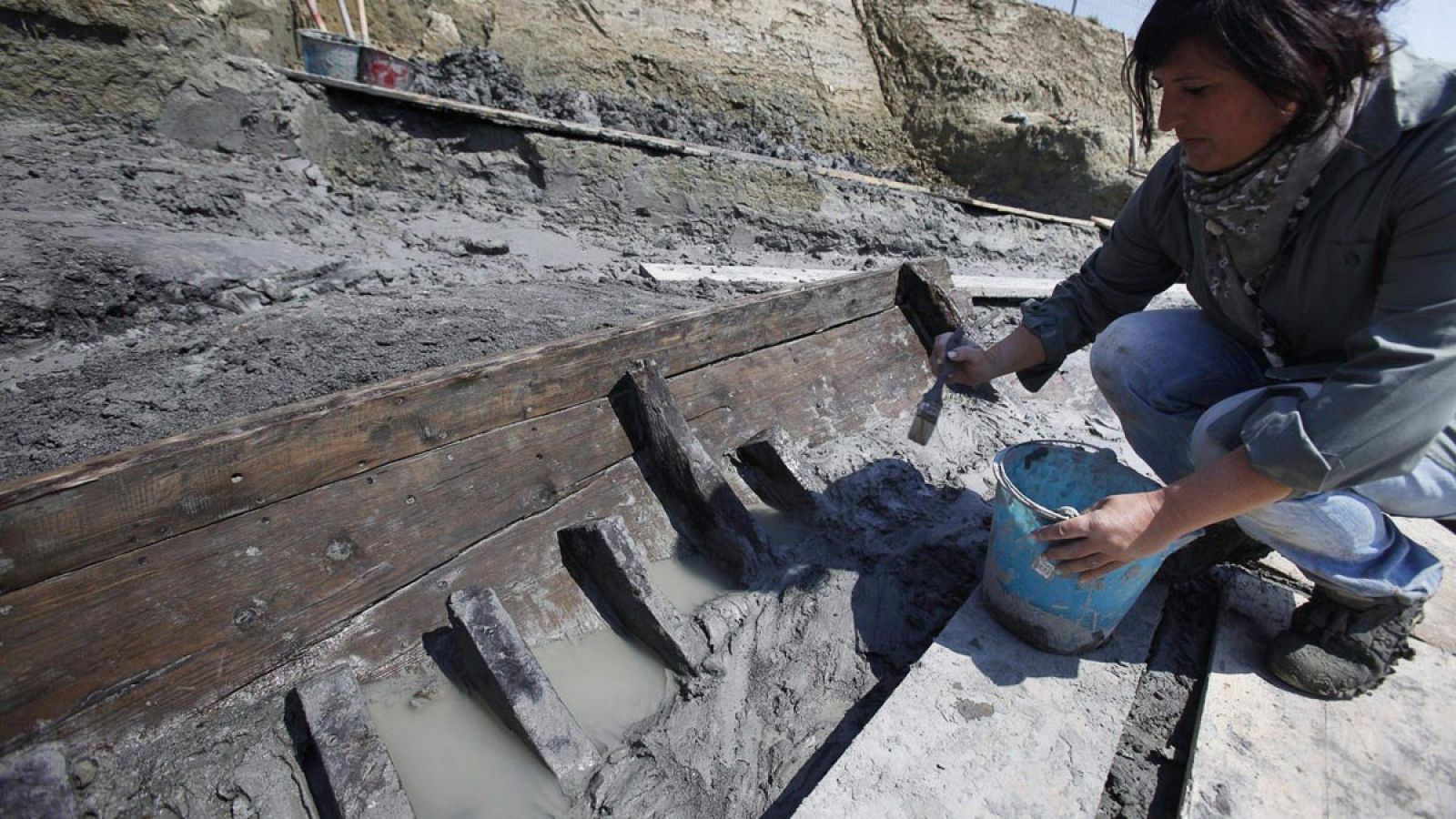 Imagen de archivo de trabajos arqueológicos en el antiguo puerto romano de Ostia Antica.