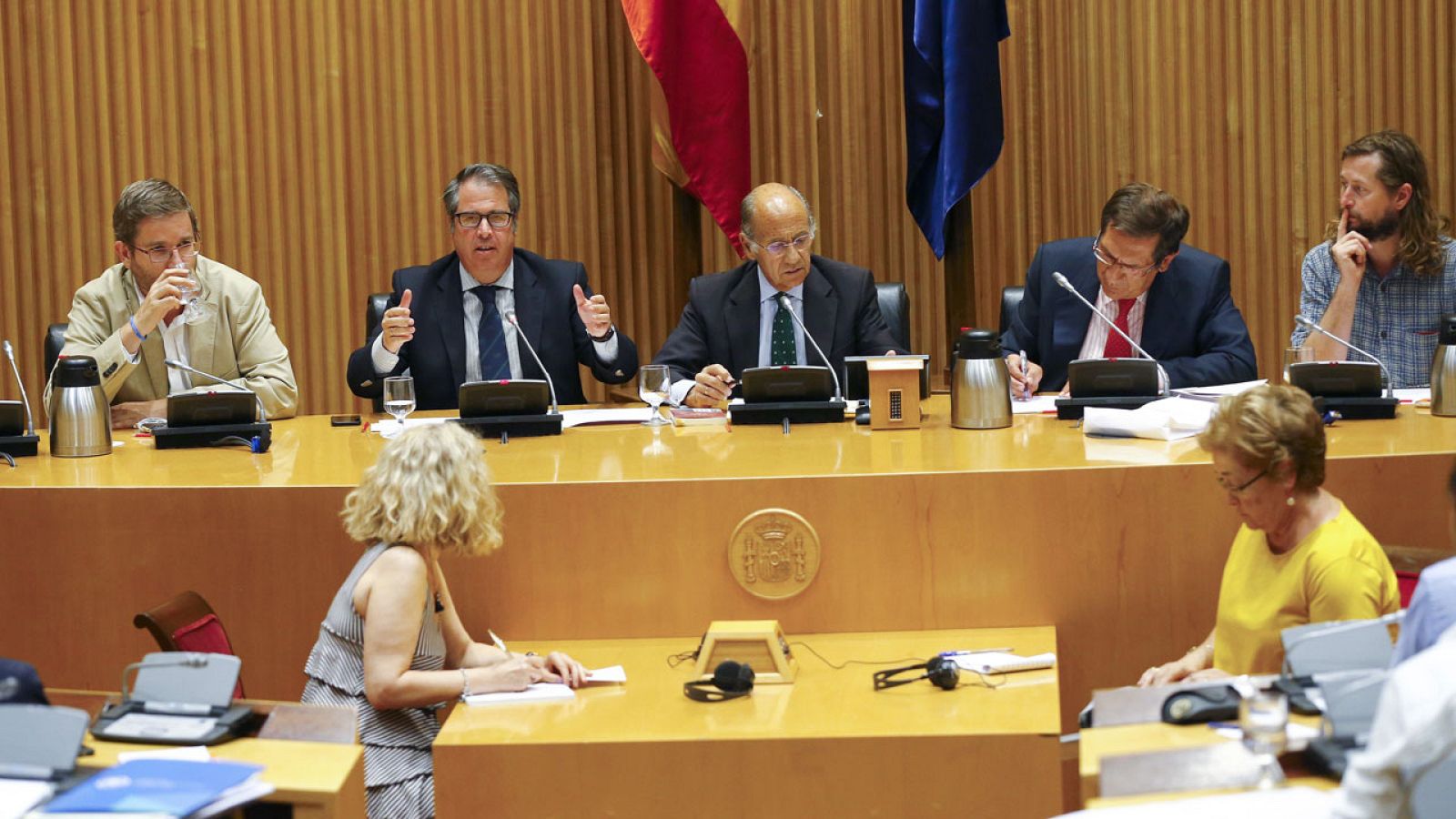 El director general de Tráfico, Gregorio Serrano (2i), en su comparecencia en el Congreso