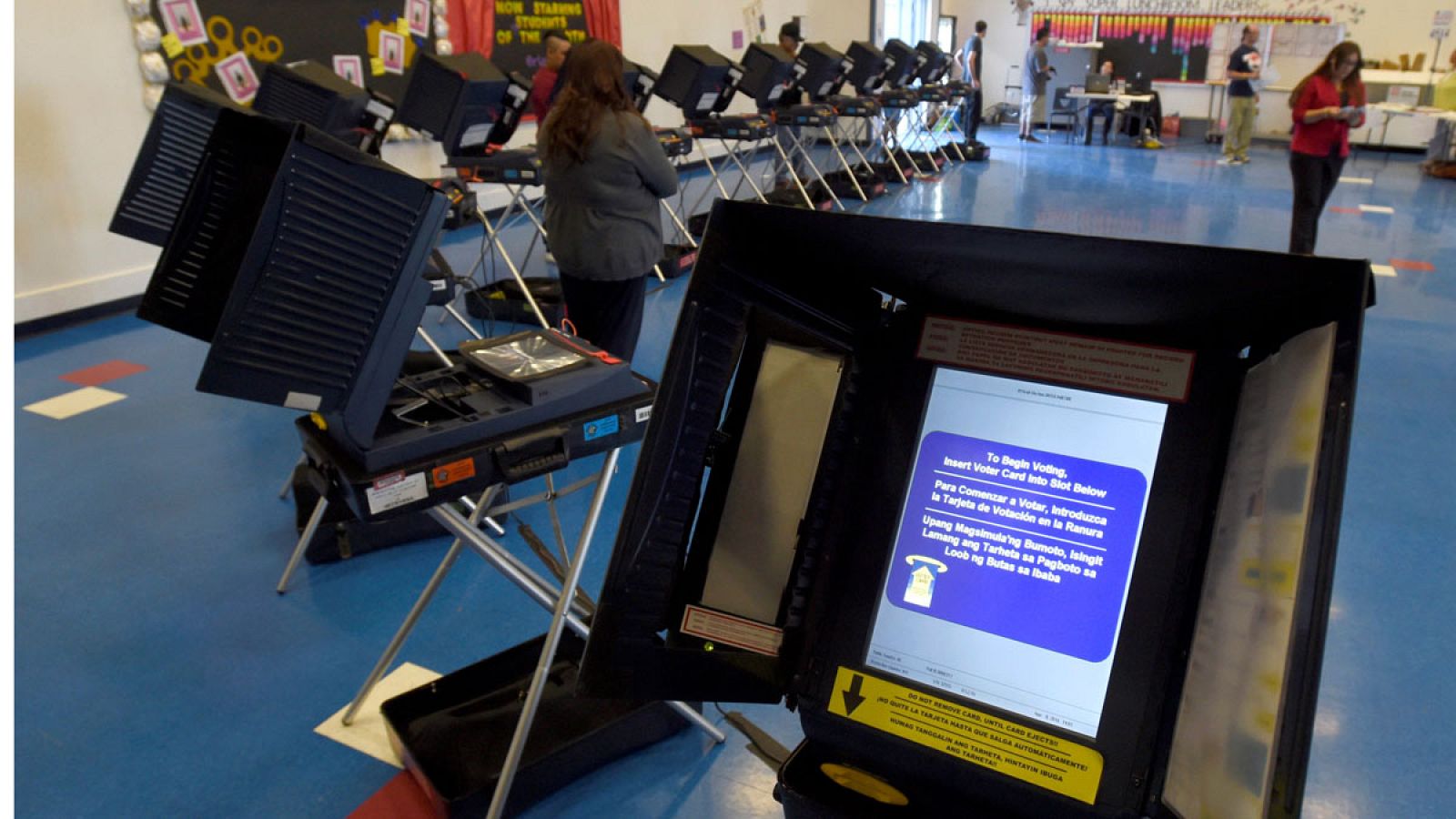 Máquinas electorales en un colegio en las Vegas, durante las elecciones presidenciales del 8 de noviembre de 2016