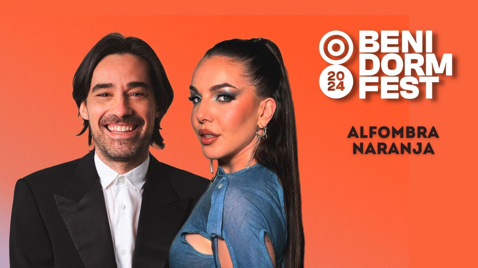 Inés Hernand y Jordi Cruz, presentadores de la Alfombra Naranja del Benidorm Fest 2024