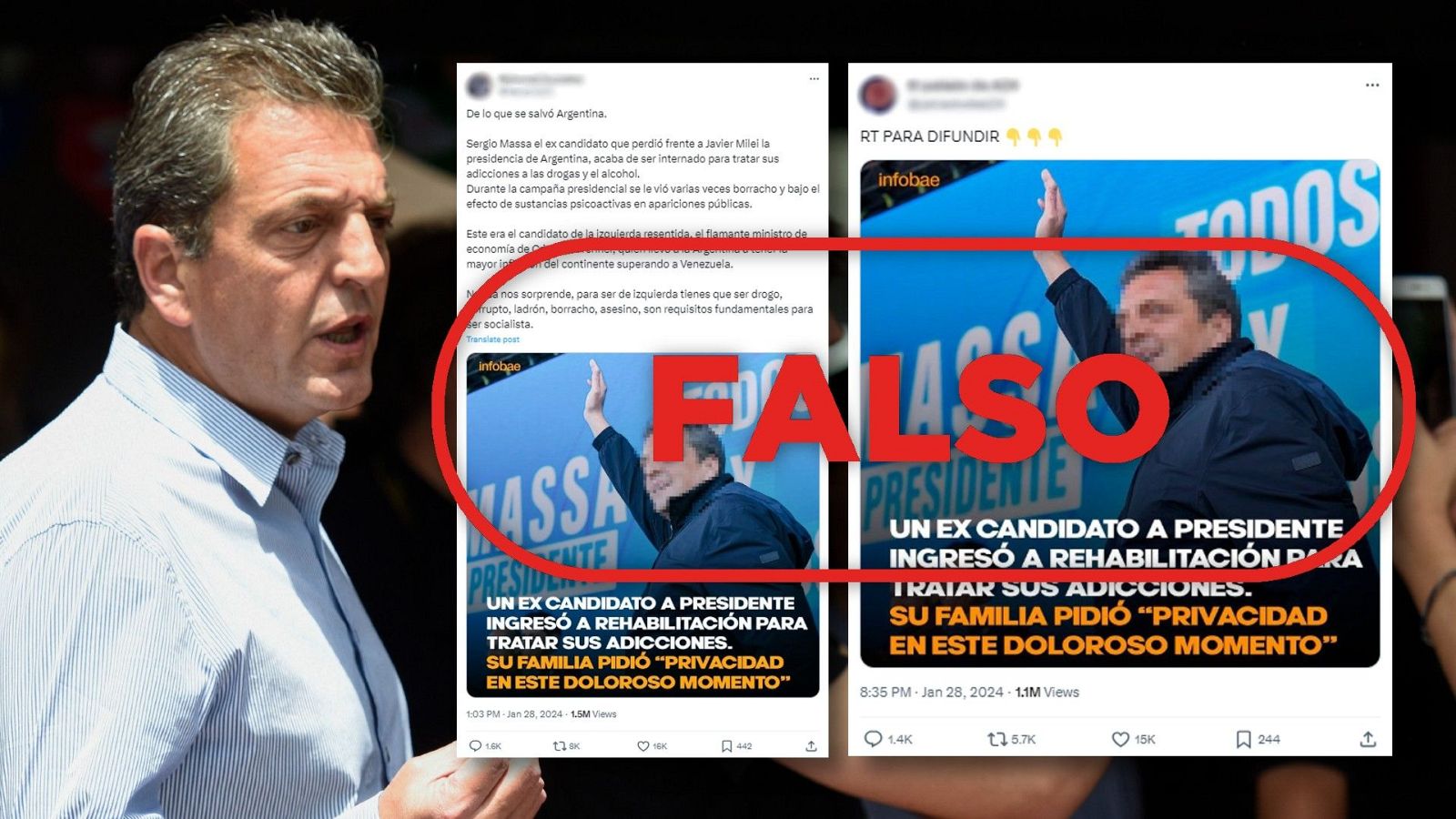 Montaje fotográfico: Sergio Massa no ha ingresado en rehabilitación por adicción a las drogas