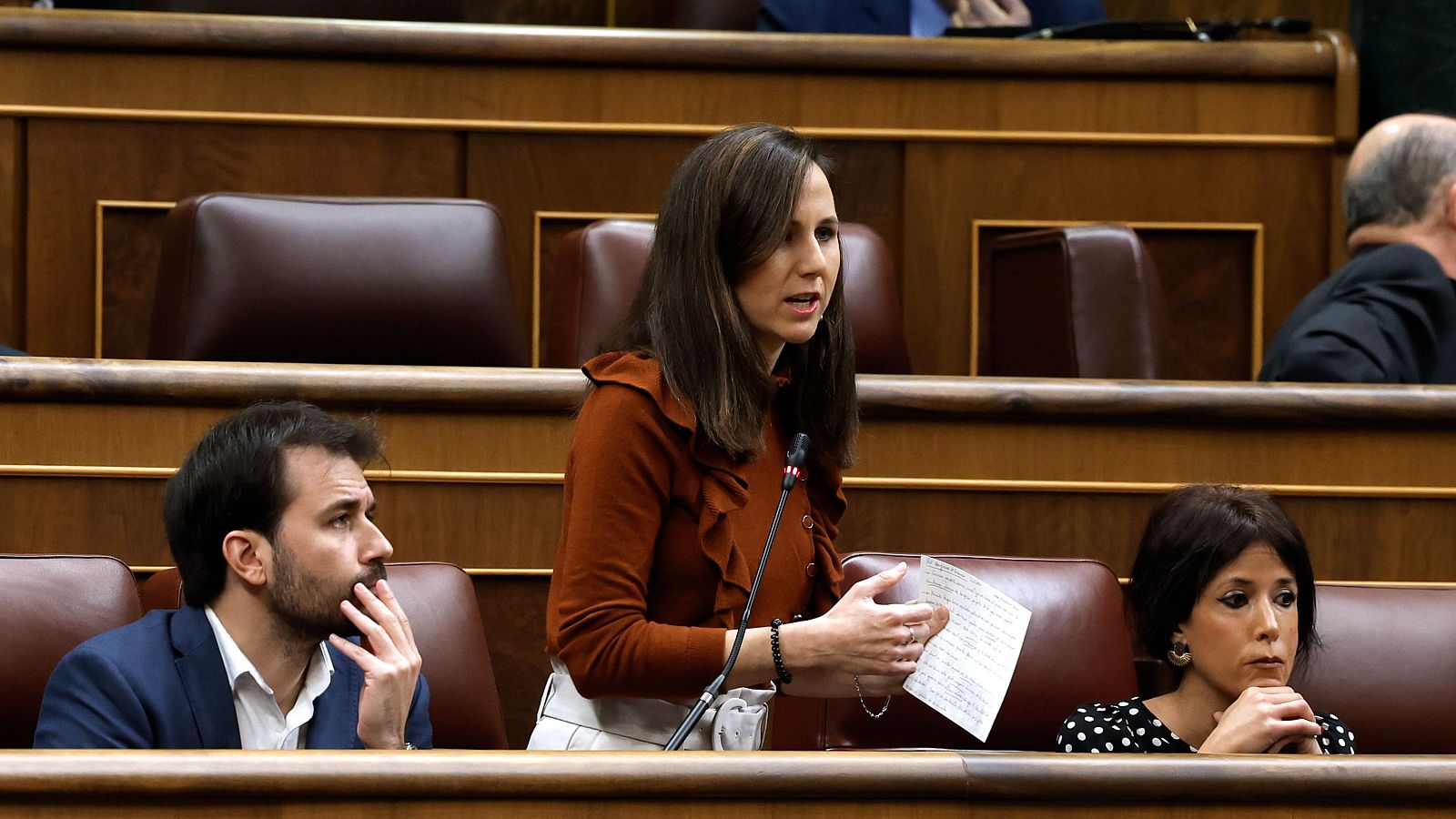 La secretaria general de Podemos, Ione Belarra, en el Congreso. EFE/JJ Guillén