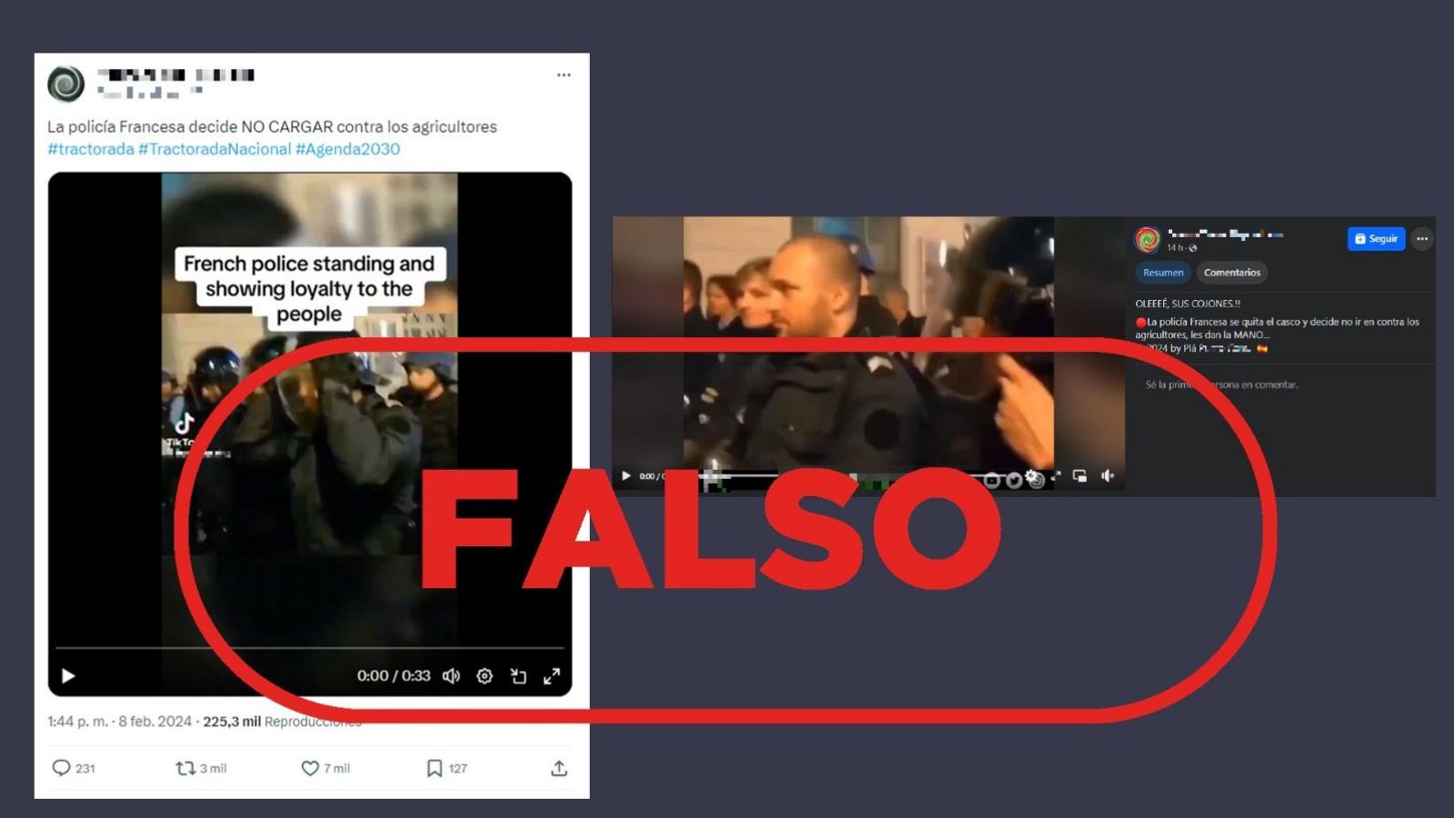 Protestas agricultores franceses: este vídeo de policías quitándose el casco es de 2018