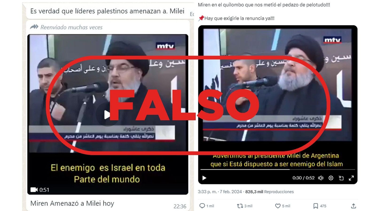 El líder de Hezbolá no amenaza a Milei en este vídeo, los subtítulos están manipulados