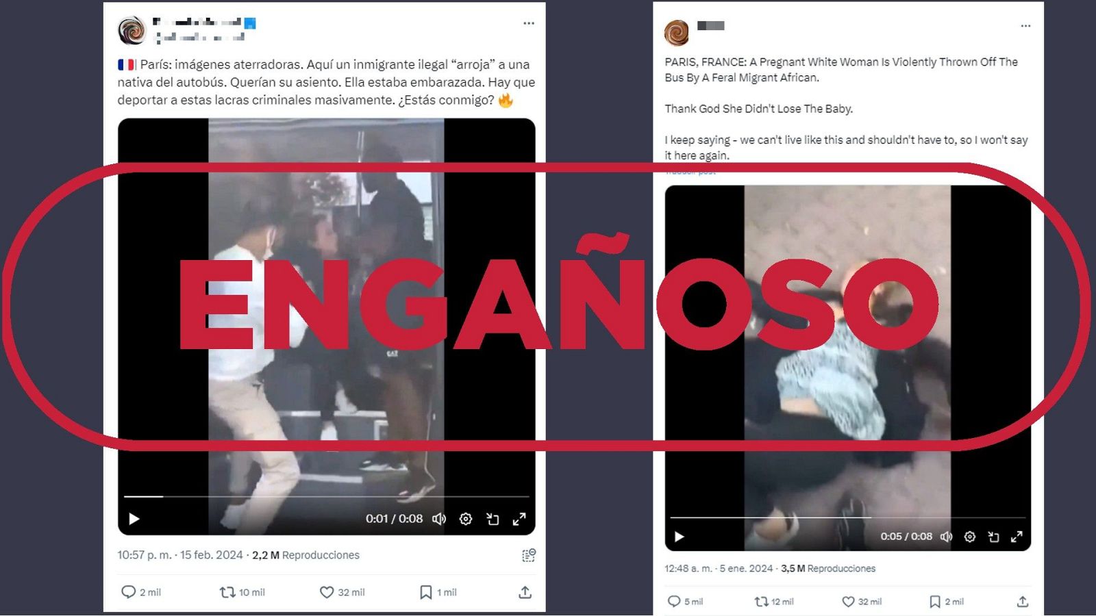 Este vídeo de dos hombres expulsando a una mujer de un autobús no es actual y no está grabado en París