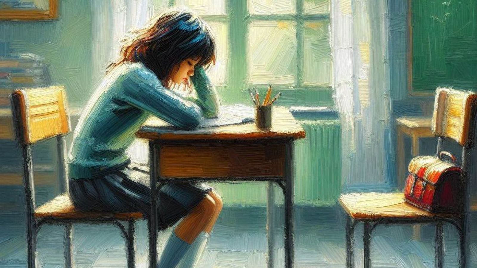 Niña sola en el colegio