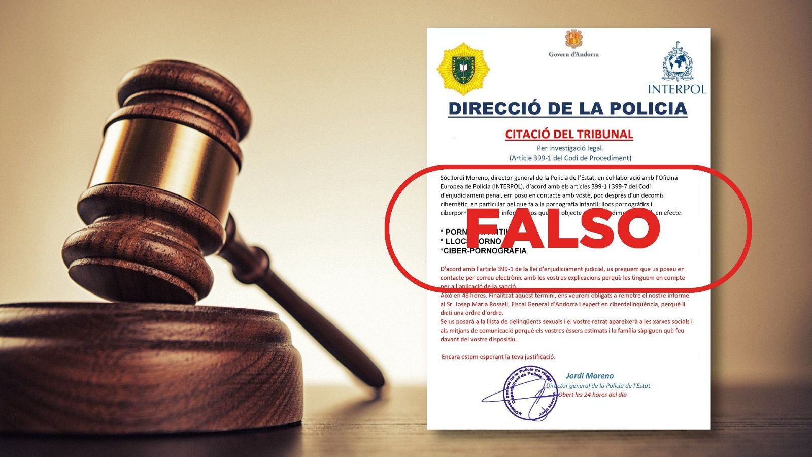 La Policía de Andorra no envía esta citación judicial por consumo de pornografía infantil