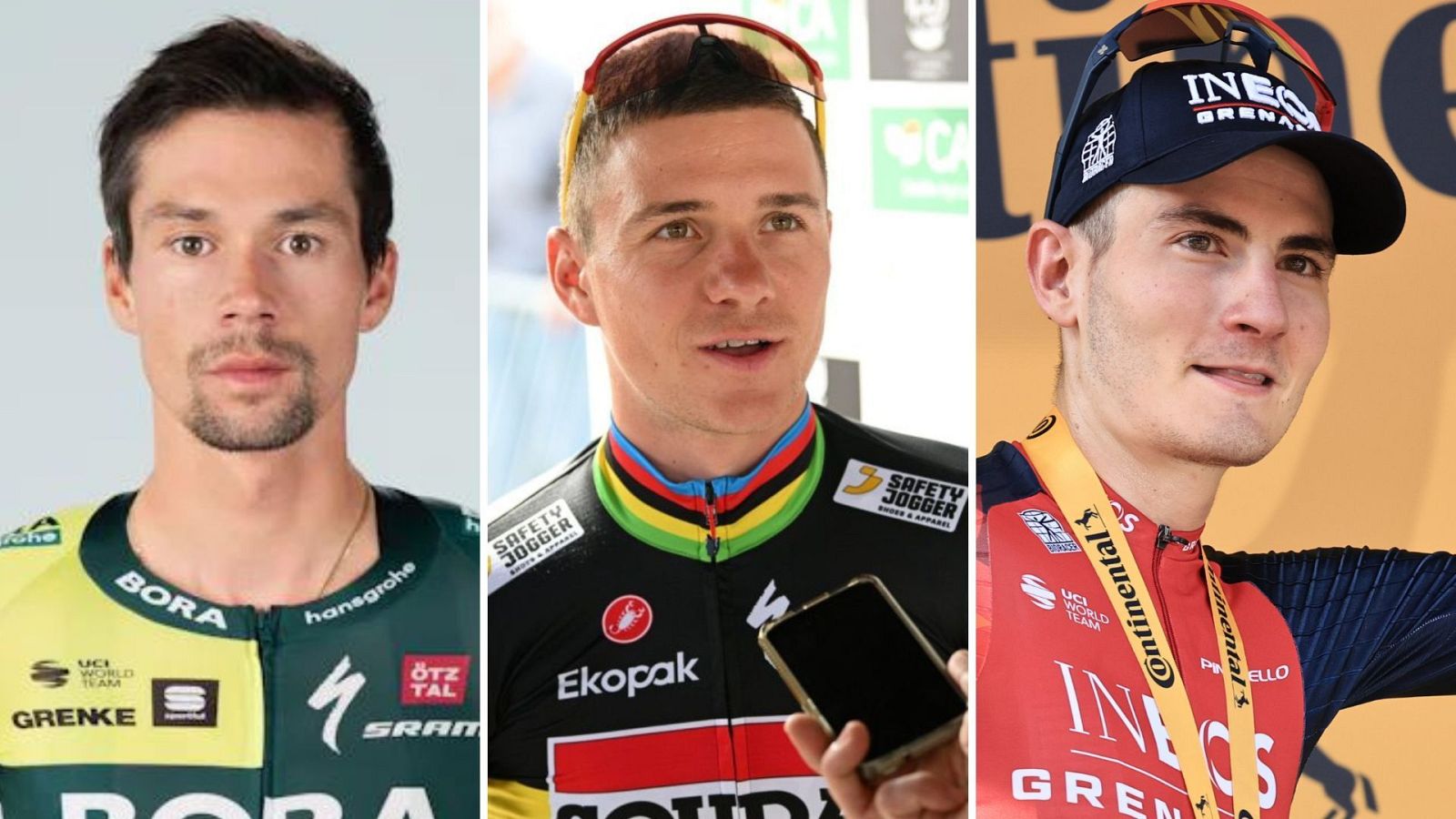 Primoz Roglic, Remco Evenepoel y Carlos Rodríguez