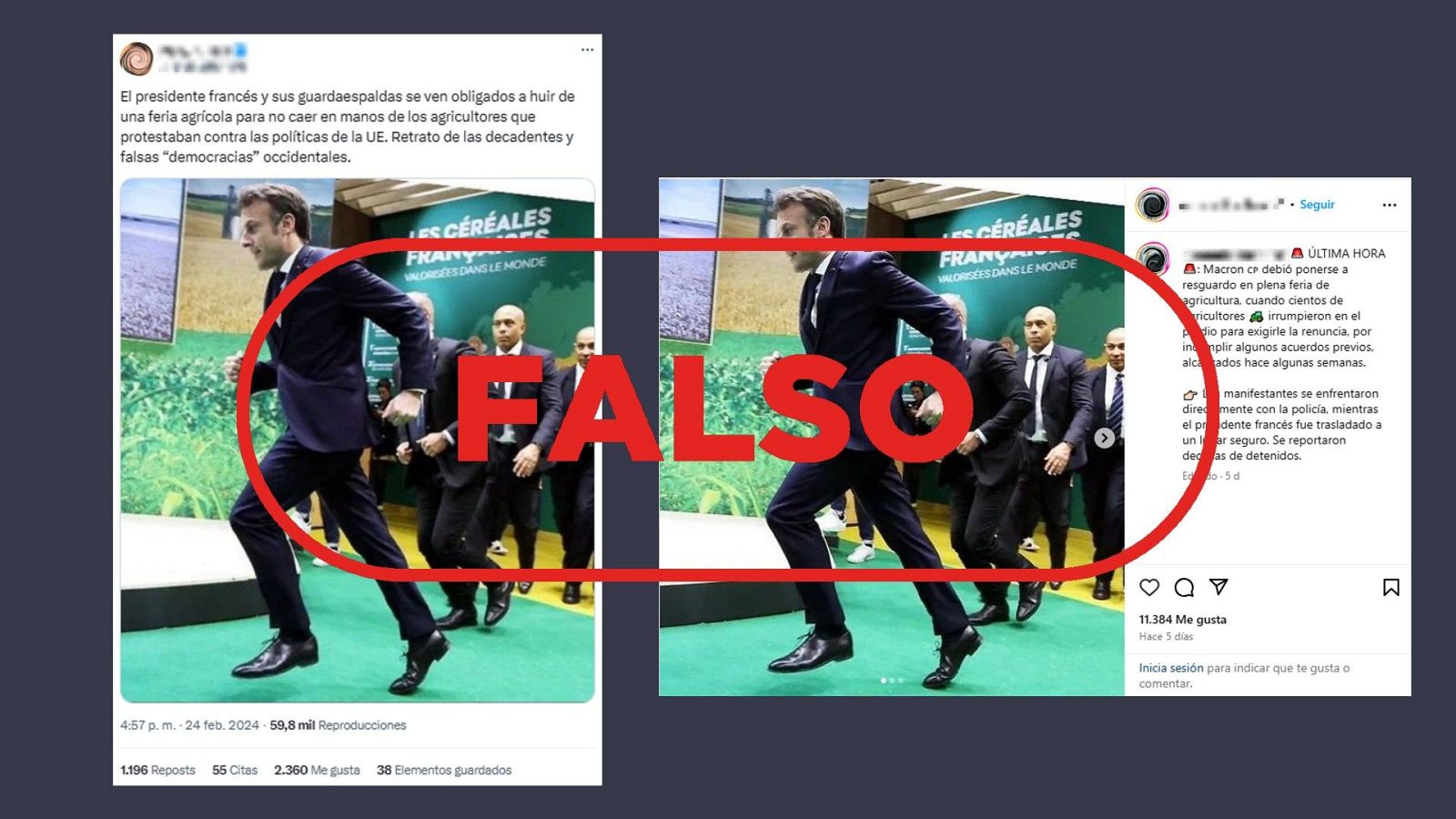 No es Emmanuel Macron huyendo de una feria de agricultores