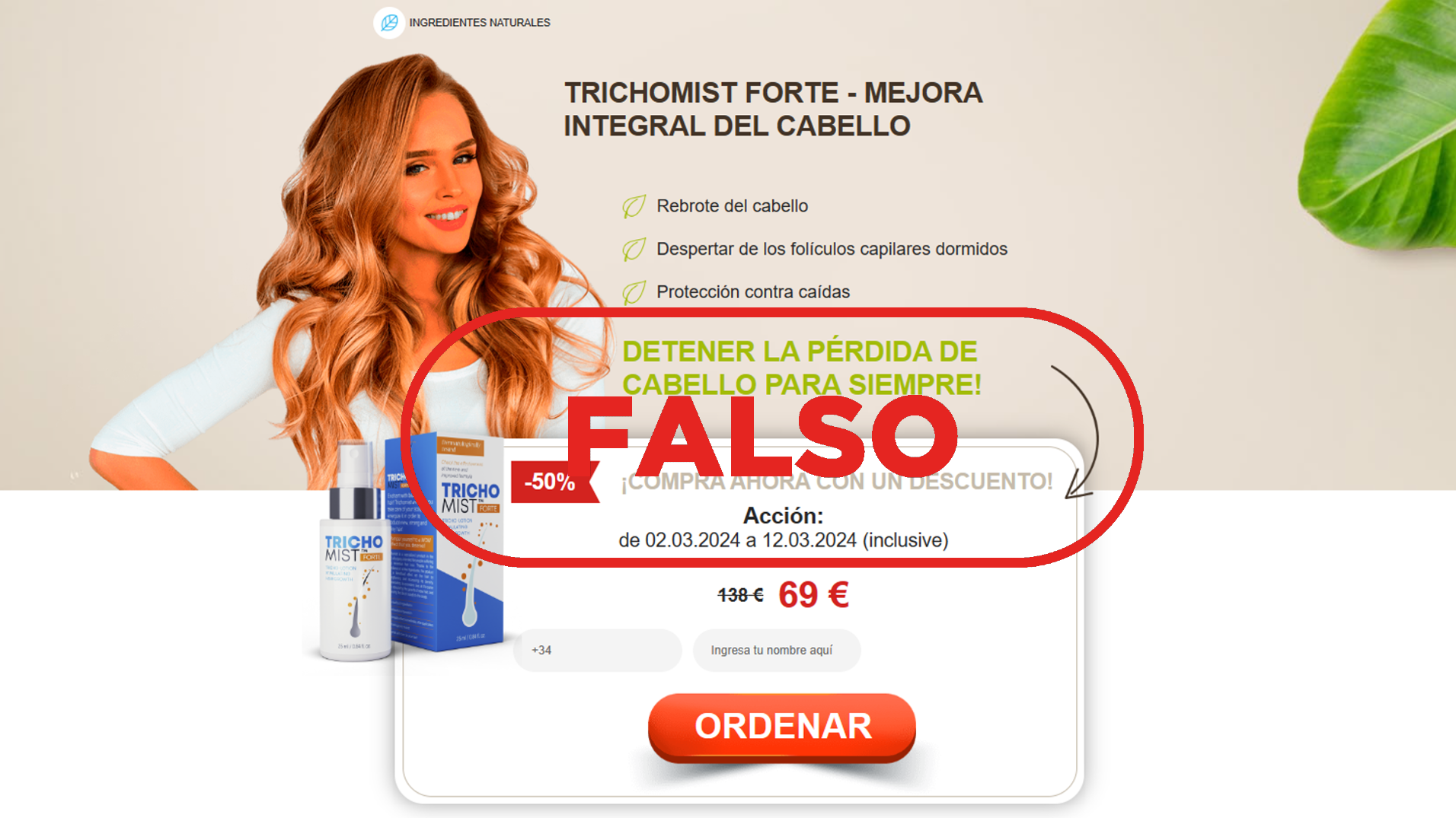 Este espray no detiene la caída de pelo ni lo restaura