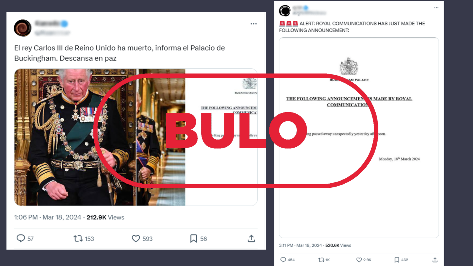 El rey Carlos III no ha muerto, es un bulo