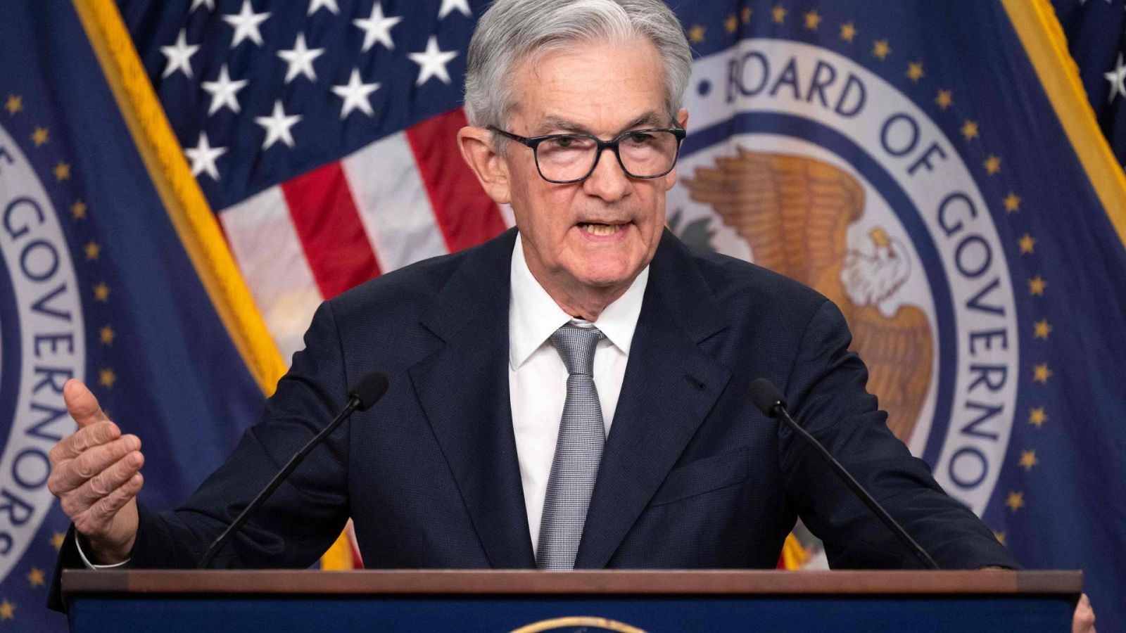 El presidente de la Reserva Federal de los Estados Unidos, Jerome Powell, tras reunión del Comité Federal de Mercado Abierto