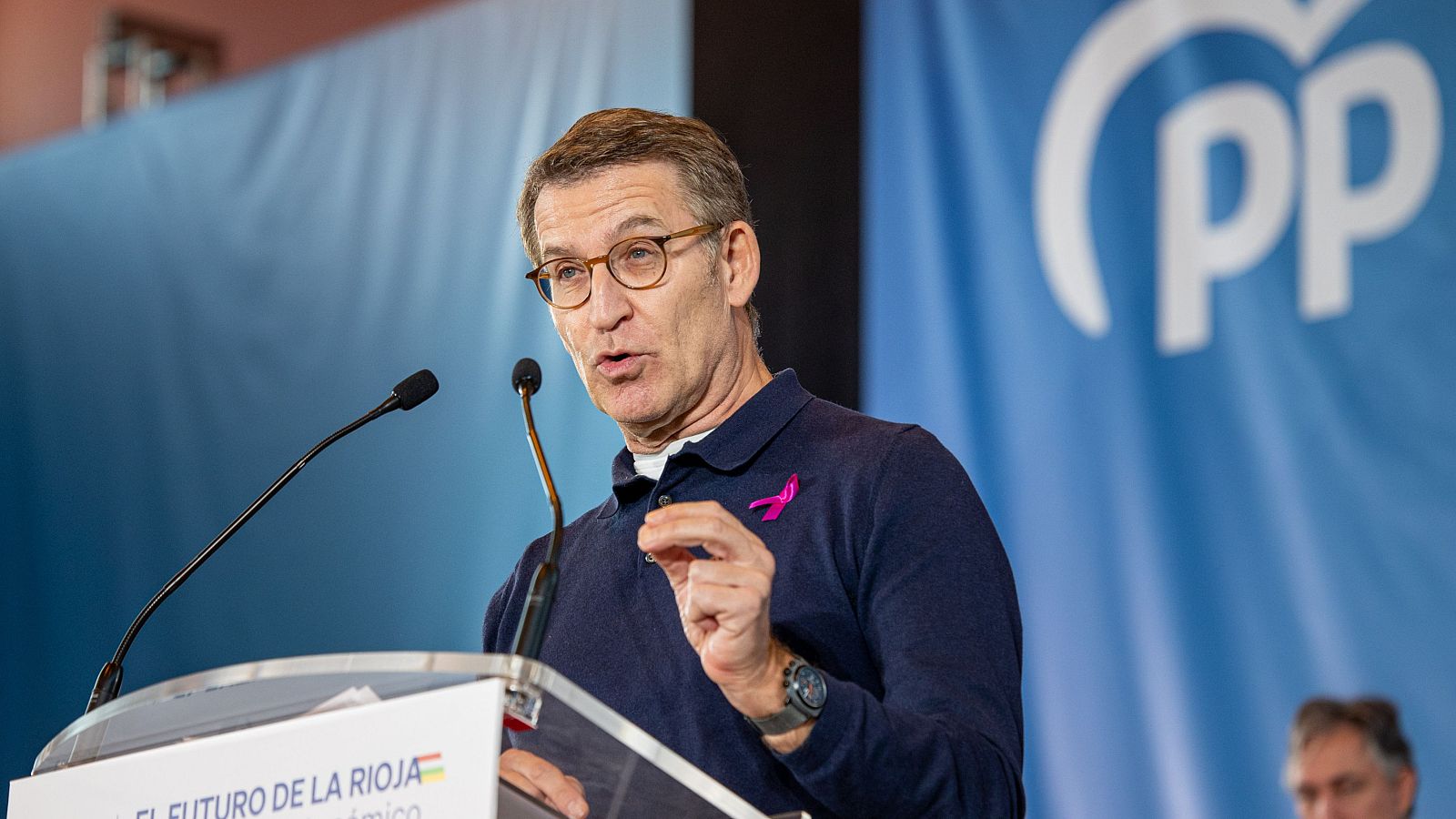 El líder del PP, Alberto Núñez Feijóo, durante un acto del partido en La Rioja