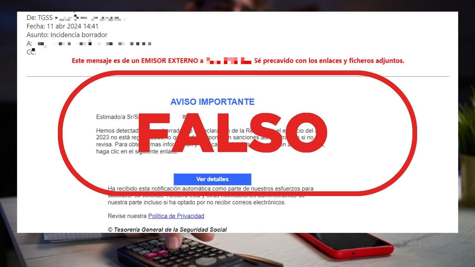 Renta 2023: este correo no lo envía la Tesorería General de la Seguridad Social, es un fraude