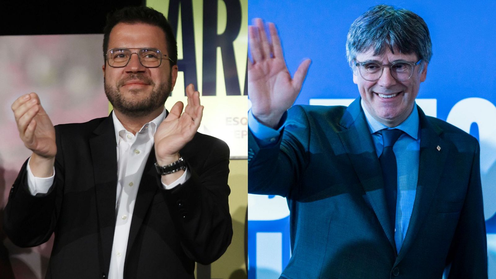Los candidatos de ERC, Pere Aragonès, y de Junts, Carles Puigdemont, este sábado