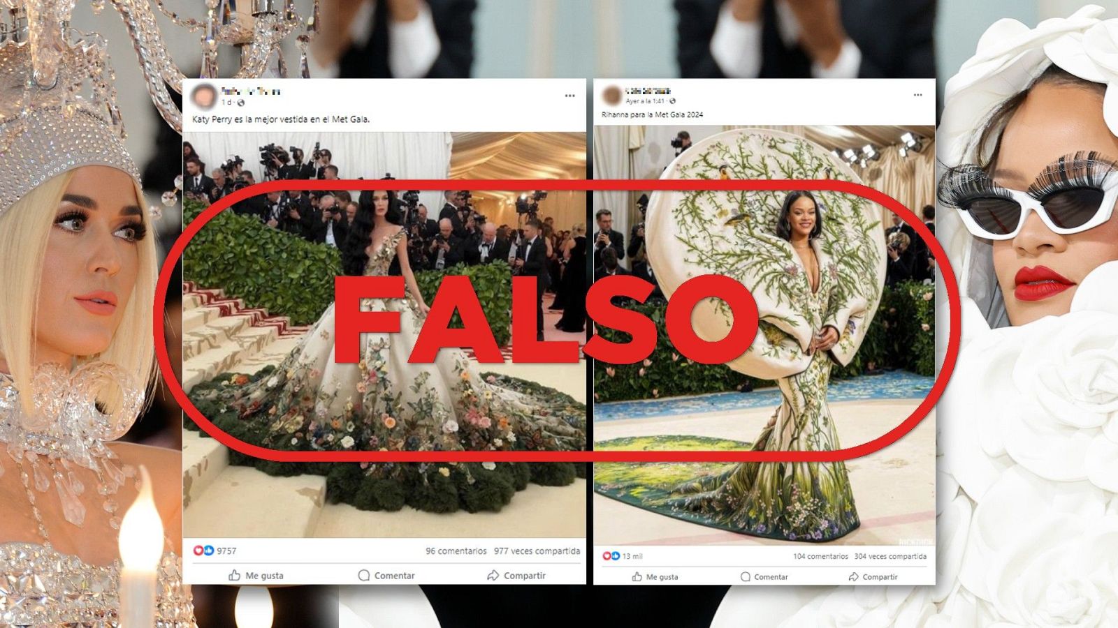 Estas fotografías de Katy Perry y Rihanna en la Met Gala 2024 están creadas con inteligencia artificial