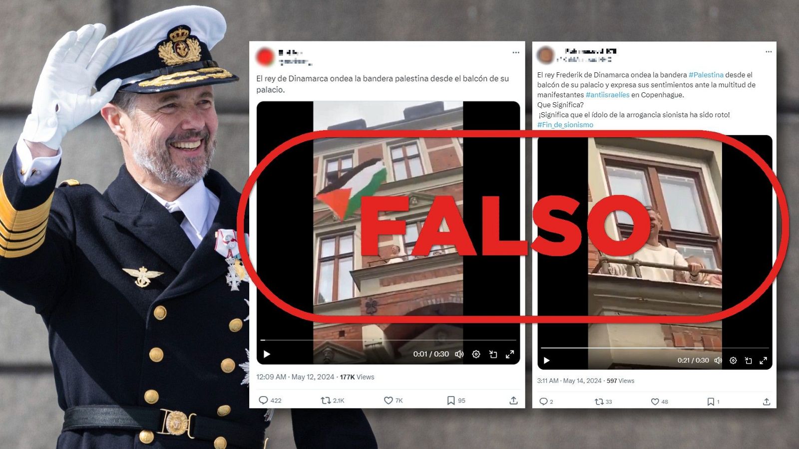 No es el rey de Dinamarca ondeando una bandera palestina desde el balcón de su palacio