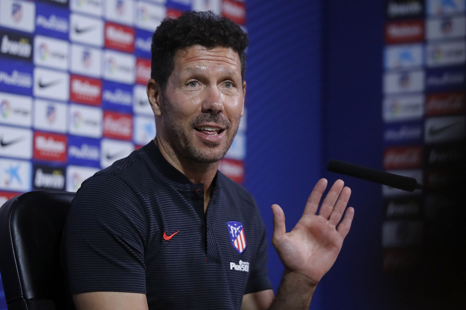 El técnico del Atlético de Madrid, el argentino Diego Pablo Simeone, durante la rueda de prensa.