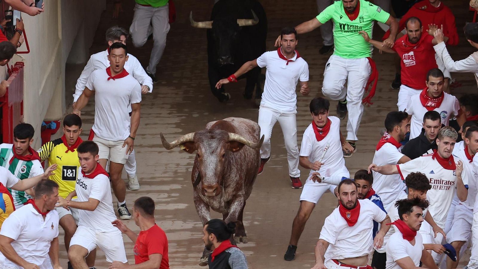 Los toros de la ganadería de Victoriano del Río en el encierro de 2023