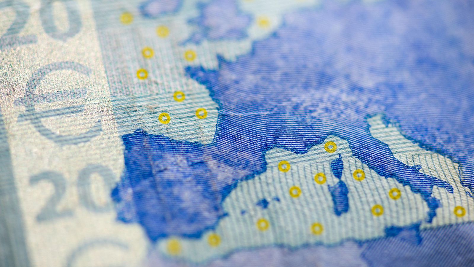 Detalle de un billete de euro con la imagen de la península ibérica