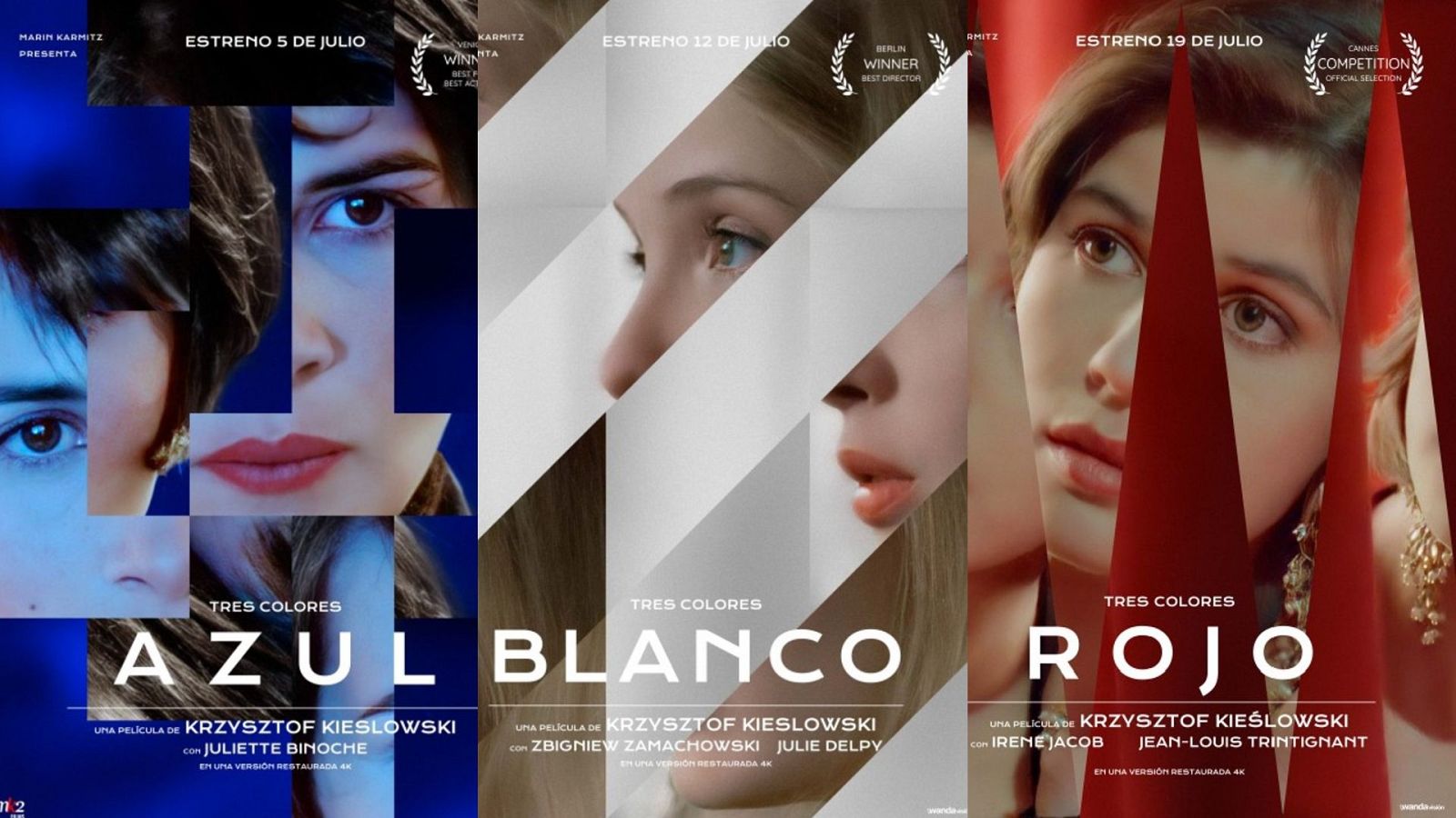 'Tres colores: Azul, Blanco, Rojo': carteles de las películas