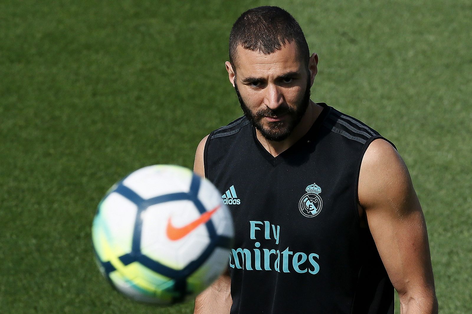 Karim Benzema, durante un reciente entrenamiento con el Real Madrid